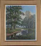 Willem Jacobus Alberts, View along a Meandering River towards Cattle grazing in a Meadow, mid/late 20th century oil on canvas