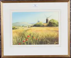 Jack and Jill Windmills at Clayton by Cecil Rice, watercolour, sold Jun 2021