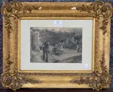 Mary L. Gow, Gathering Leaves' (Children playing with Leaves near a Gardener), 1884, monochrome watercolour