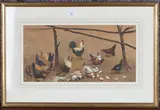 Enrico Rondi, Cockerel and Hens, watercolour with gouache