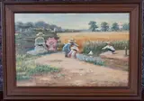 Marie Lefevre, Children playing with a Toy Boat in a Stream, oil on canvas