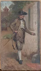 A. D. Bastin, Gentleman at a Cottage Door, oil on panel