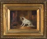 J Langlois, Terrier in a Barn, oil on board