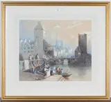 W.J. Hardy, Continental Canal Scene, 1845, watercolour with gouache