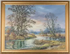 Don Vaughan, On the Wey nr Godalming, oil on canvas