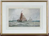 Robert Thornton Wilding, Boats at Sea, watercolour and gouache