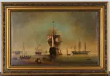 Brian Coole, View of Sailing Vessels in Coastal Waters, possibly Portsmouth, oil on canvas
