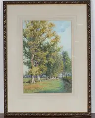 M.S. Haggerty, Sheep grazing beneath Trees, watercolour