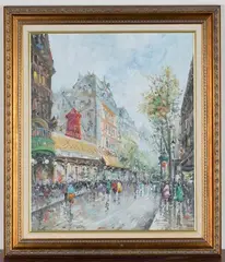 View of the Moulin Rouge, Paris by Salvadore Demone, oil on canvas, sold Feb 2021