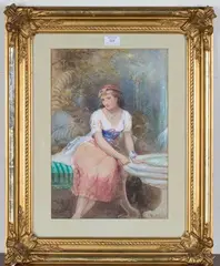 Henry Whatley, Classical Woman seated beside a Fountain, 1889, watercolour with gouache