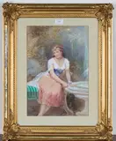 Henry Whatley, Classical Woman seated beside a Fountain, 1889, watercolour with gouache
