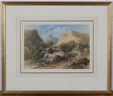 Thomas Hosmer Shepherd, A Cottage by a Waterfall, watercolour