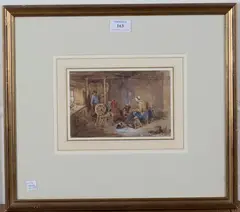 Cottage Interior with Figures by John Frederick Tayler, 1867, watercolour, sold Oct 2020