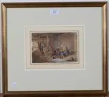 John Frederick Tayler, Cottage Interior with Figures, 1867, watercolour