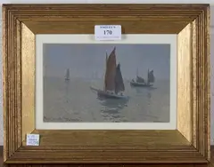 Sailing Boats in Calm Waters by Reginald Jones, watercolour, sold Oct 2020