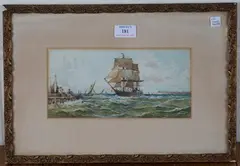 Archibald Webb, Sailing Vessel approaching a Harbour Wall, watercolour