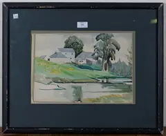 Farm & Pond, Dunbartonshire by Robert Scott Irvine, watercolour, sold Oct 2020