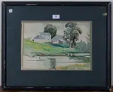 Robert Scott Irvine, Farm & Pond, Dunbartonshire, watercolour