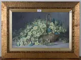 Edith M. Harms, Still Life of a Basket of Primroses, watercolour