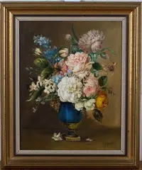 G.A. Pumfrey, Still Life of a Vase of Flowers, oil on canvas