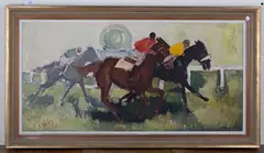 Julius van de Pol, First, Second, Third' (Horse racing Scene), oil on canvas