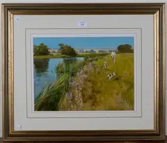 John Haskins, Summer on the Ouse, oil on board