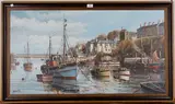 Gordon Allen, Boats Moored in Brixham Harbour, oil on canvas