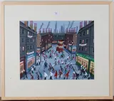 John Ormsby, Shoppers in a Busy Street, late 20th/early 21st century oil on canvas possibly canvas-board