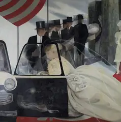 Julia Heseltine, The Bride and the Mourners, oil on board
