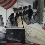 Julia Heseltine, The Bride and the Mourners, oil on board