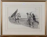 Fortunino Matania, Figure being rescued from a Crashed Aeroplane, pencil and wash