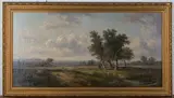 Wilhelm Erhardt, Landscape with Figures resting on a Wayside near Cattle, oil on canvas