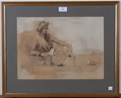 John Absolon, Eastern Figure reclining, pencil