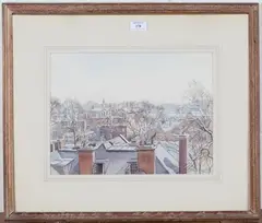 Eileen Harris, Views from the Artist's Studio in Kensington Church Street, London, a pair of watercolours over pencil