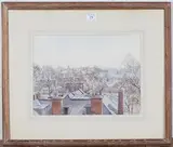 Eileen Harris, Views from the Artist's Studio in Kensington Church Street, London, a pair of watercolours over pencil
