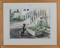 Richard P. Cook, Black Cat outside a Brighton House, watercolour