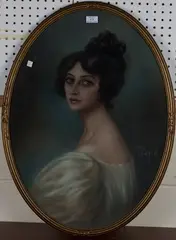Eva Sawyer, Oval Portrait of a Lady looking over Her Shoulder, 1919, pastel