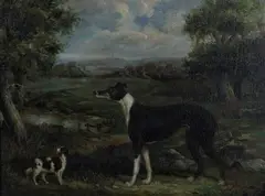 Two Dogs in a Landscape by J. Alfred, oil on canvas, sold Sep 2020