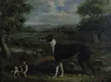 J. Alfred, Two Dogs in a Landscape, oil on canvas