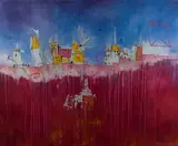 Mark Drummond-Lee, Abstract View of a Continental Town, oil on canvas