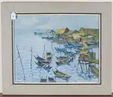 Tan Peng Hooi, Malaysian Harbour Scene, oil on canvas