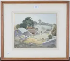 Charles William Taylor, Shorts Farm, Findon, early/mid-20th century watercolour over pencil