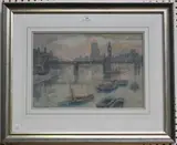 Claude Marks, Westminster from the Thames, watercolour with gouache and coloured chalks