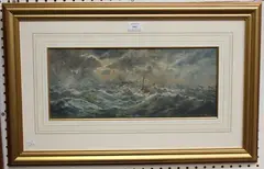 John Dixon, Bringing Home Cleopatra's Needle with Tugs in Stormy Coastal Waters, 1878, watercolour