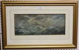 John Dixon, Bringing Home Cleopatra's Needle with Tugs in Stormy Coastal Waters, 1878, watercolour