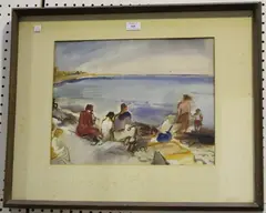 Frieda Salvendy, On the Rocks, Mousehole, 1939, watercolour