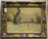 Niels H. Christiansen, Winter Landscape with Deer, oil on board