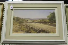 Landscape with Figures on a Path, probably South Africa by Hannes Meintjes, oil on board, sold Dec 2019