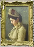 Joseph Woodhouse Stubbs, Half Length Portrait of a Young Lady wearing a Lace Bonnet, 1889, oil on canvas