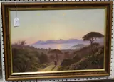 E. Tanner, Coastal Landscape at Sunset, probably the Adriatic, oil on canvas